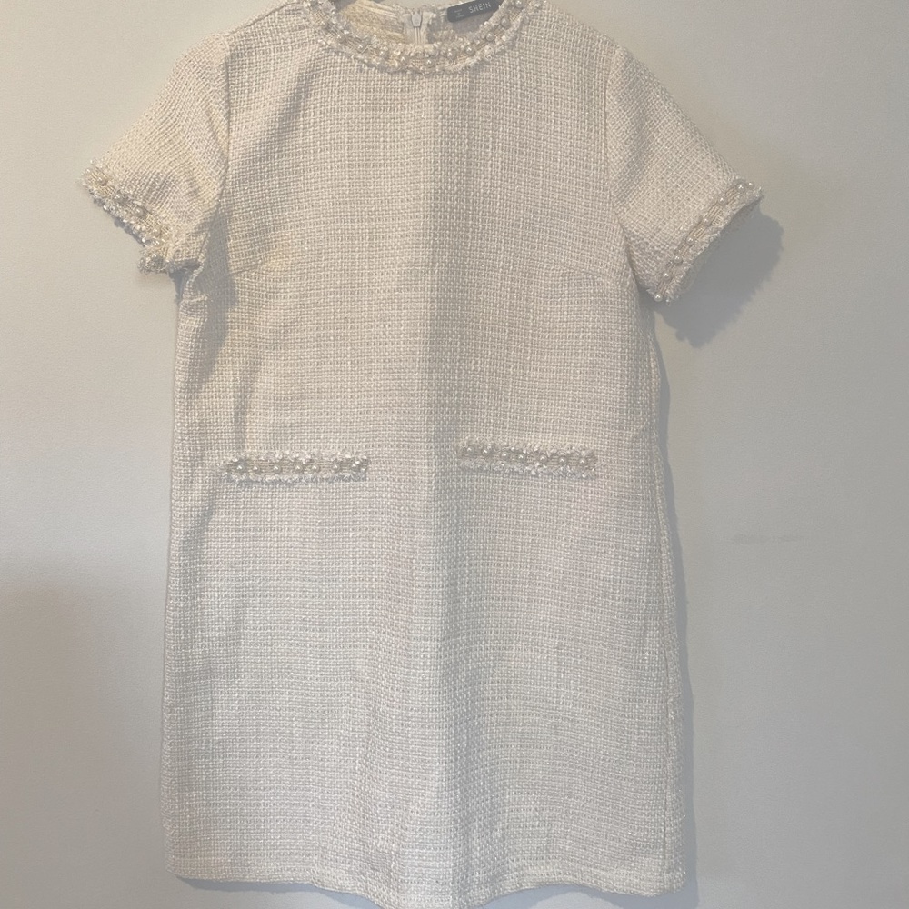 Beige pearl-accent dress